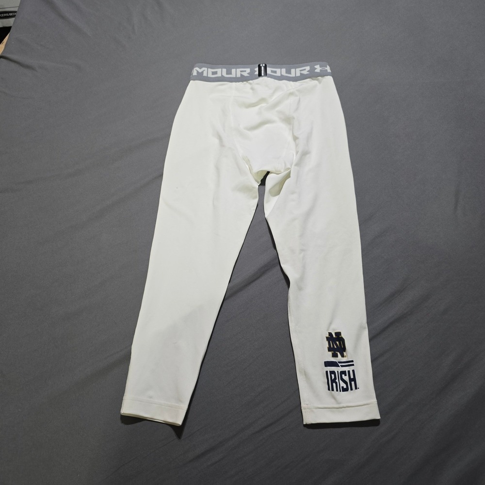 Under Armour Compression Leggings Mens Small White Notre Dame Irish Cropped